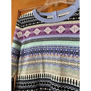 Talbots Sweater Womens Medium Petite Ski Lambswool Fair Isle Cardigan Nordic